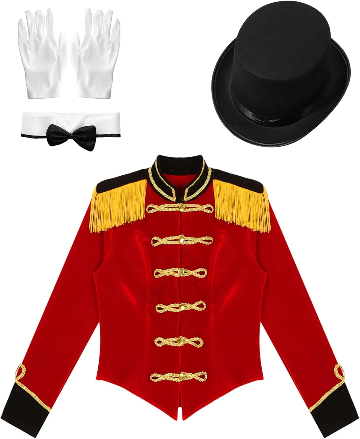 Women's Circus Ringmaster Costume Velvet Showman Jacket Lion Trainer Cosplay Costumes with Hat Bow Collar Gloves