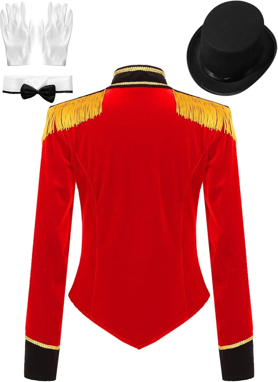 Women's Circus Ringmaster Costume Velvet Showman Jacket Lion Trainer Cosplay Costumes with Hat Bow Collar Gloves