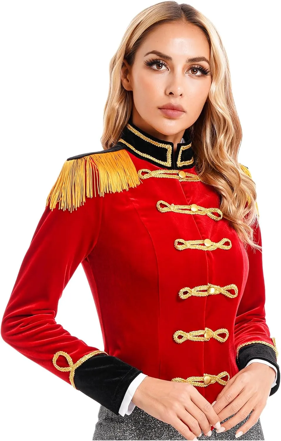 Women's Circus Ringmaster Costume Velvet Showman Jacket Lion Trainer Cosplay Costumes with Hat Bow Collar Gloves