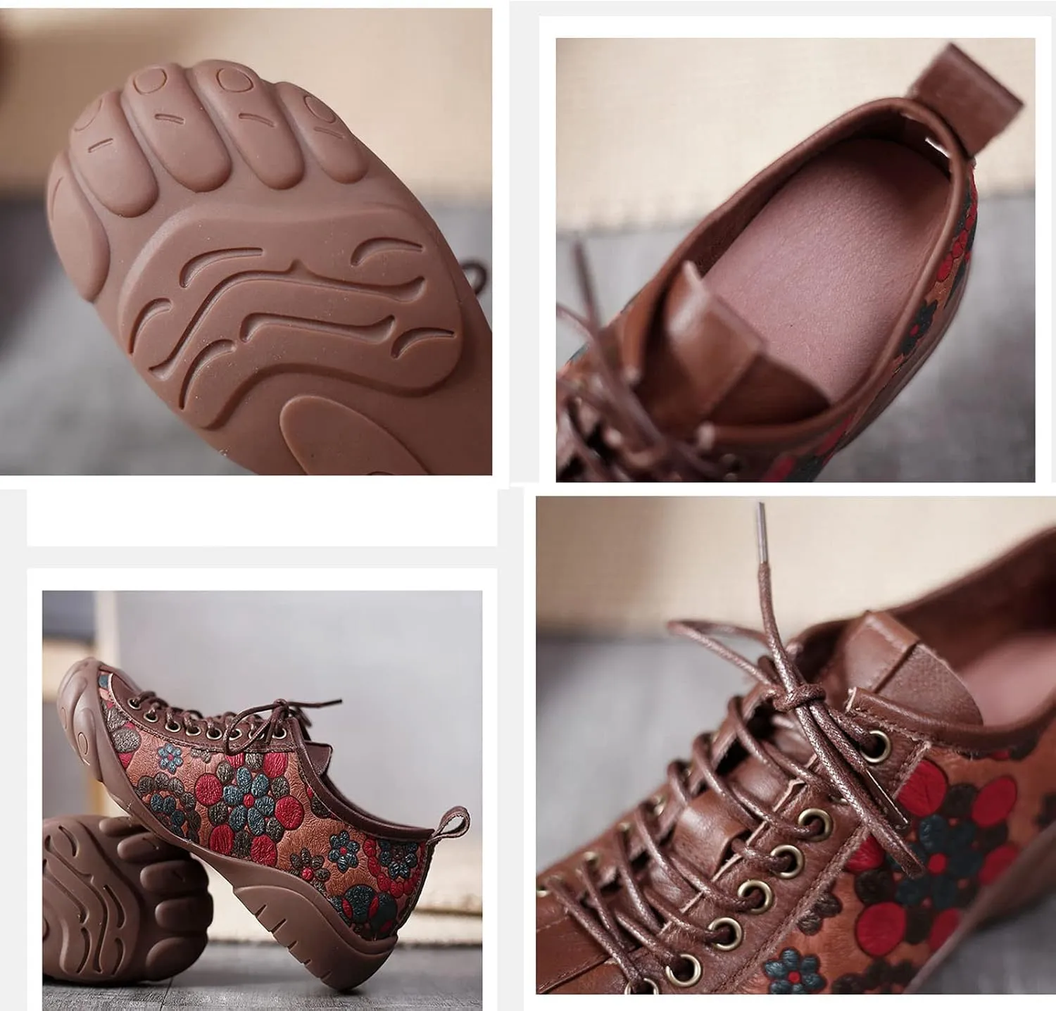 Women's Ethnic Style Flat Five-Finger Shoes,Retro Print lace-up Flat Shoes,Fashion All-Match Hiking Soft-Soled Mother Shoes