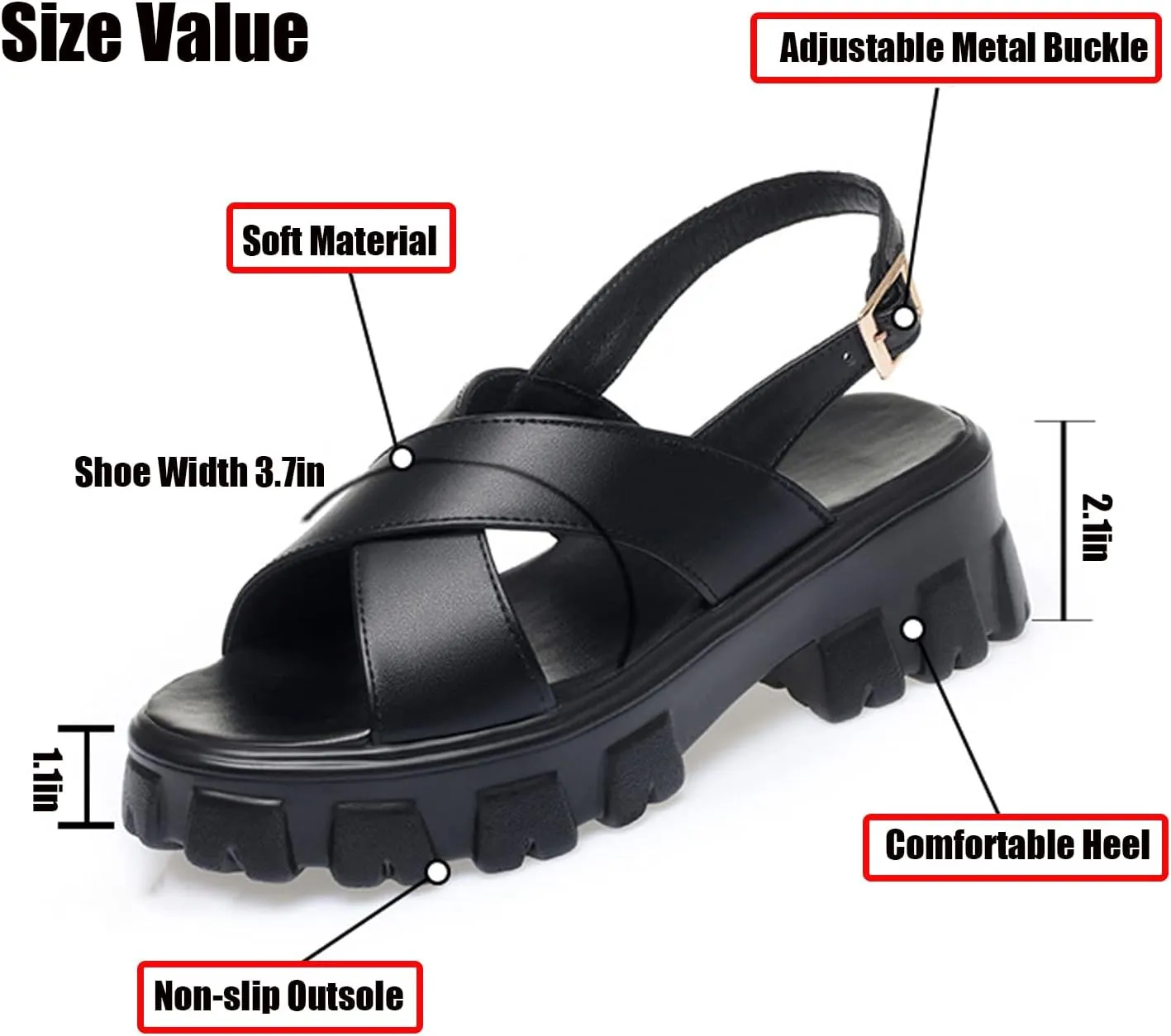 Women's Fish Mouth Open Toe Crossover Strap Platform Sandals,Summer Casual Adjustable Ankle Buckle Strap Non-Slip Width Chunky Platform Beach Outdoor Roman Sandals