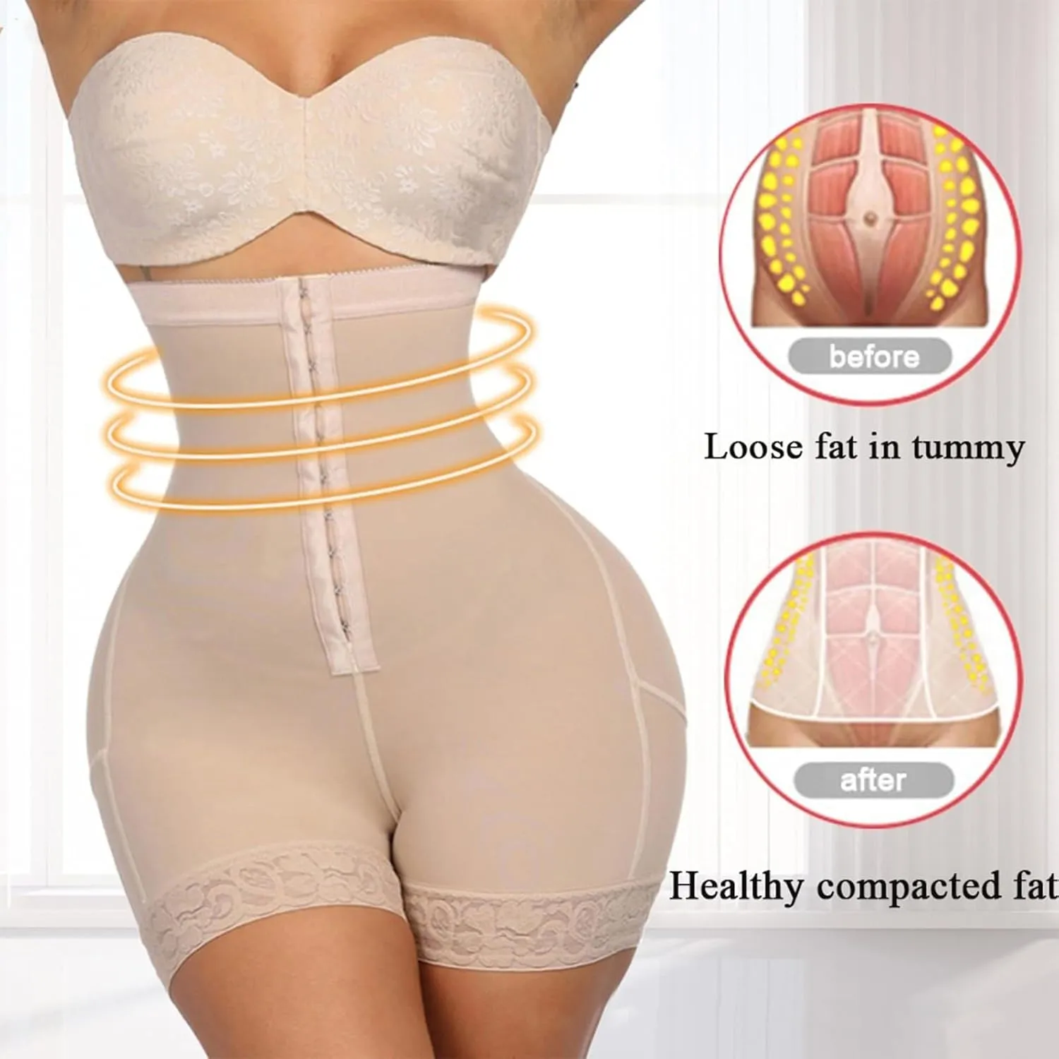 Womens High Waist Tummy-Control Shorts Hooks Front Thigh Slimmer Waist Trainer Body Shaper Panties