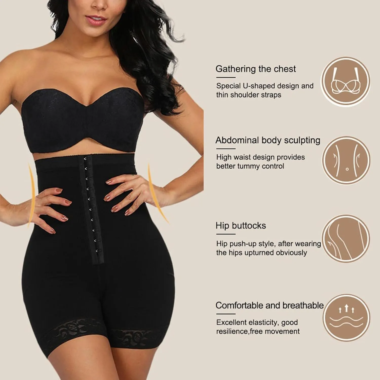 Womens High Waist Tummy-Control Shorts Hooks Front Thigh Slimmer Waist Trainer Body Shaper Panties