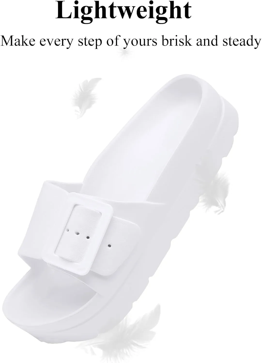 Womens Platform Sandals with Arch Support, Adjustable Buckle Beach Sandal Woman Comfort Lightweight Ultra Cushion EVA Slides