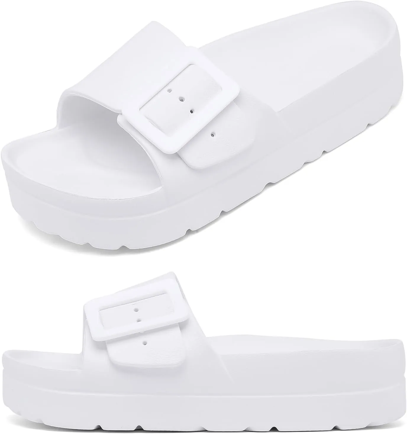 Womens Platform Sandals with Arch Support, Adjustable Buckle Beach Sandal Woman Comfort Lightweight Ultra Cushion EVA Slides