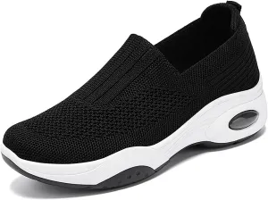 Women's Slip-On Orthopedic Sneakers - Breathable Mesh Knitted Walking Shoes with Wide Width, Arch Support & Non-Slip Sole - Lightweight Low-Top Design for All-Day Comfort