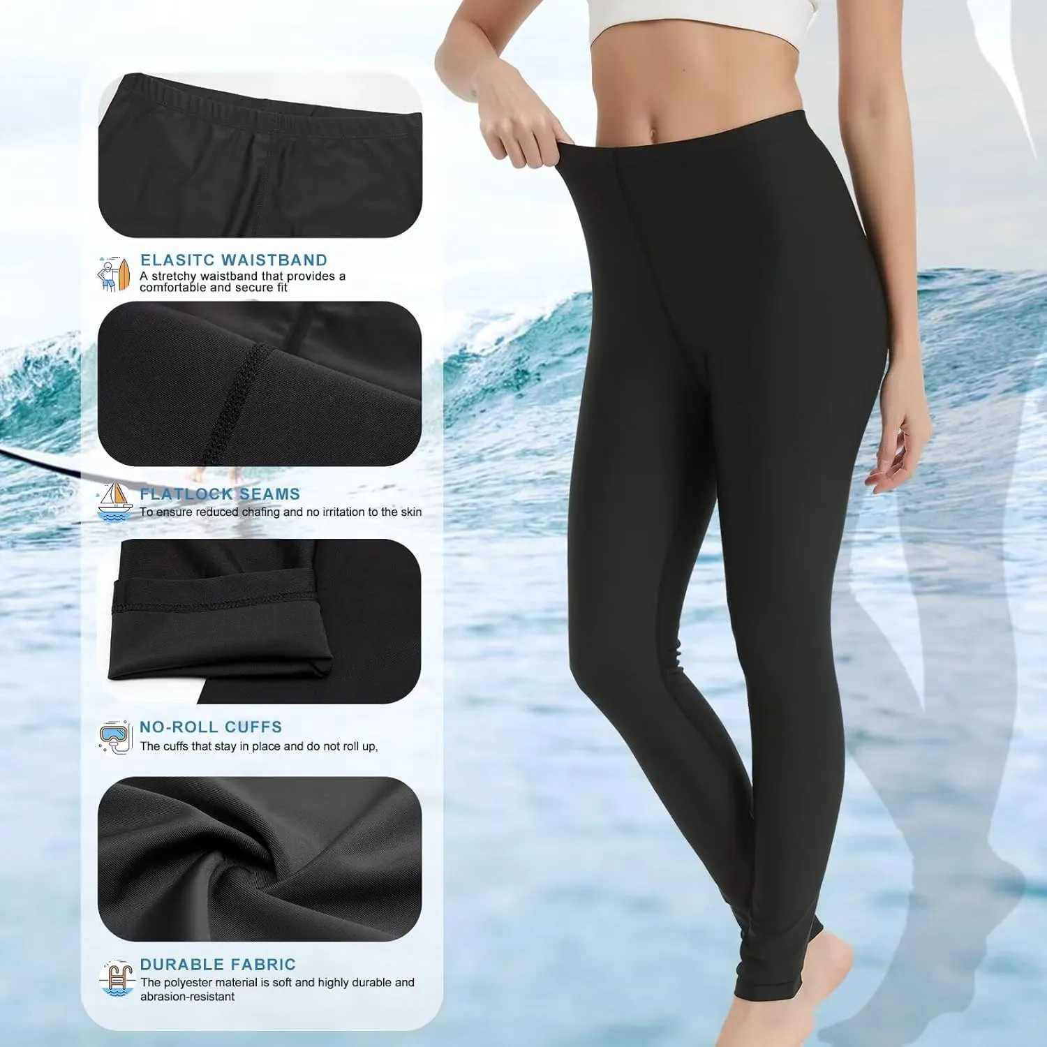 Womens Swim Pants Long Surf Water Swimming Leggings Sun Protection UV Leggings Rash Guard Swim Tights Fast Dry