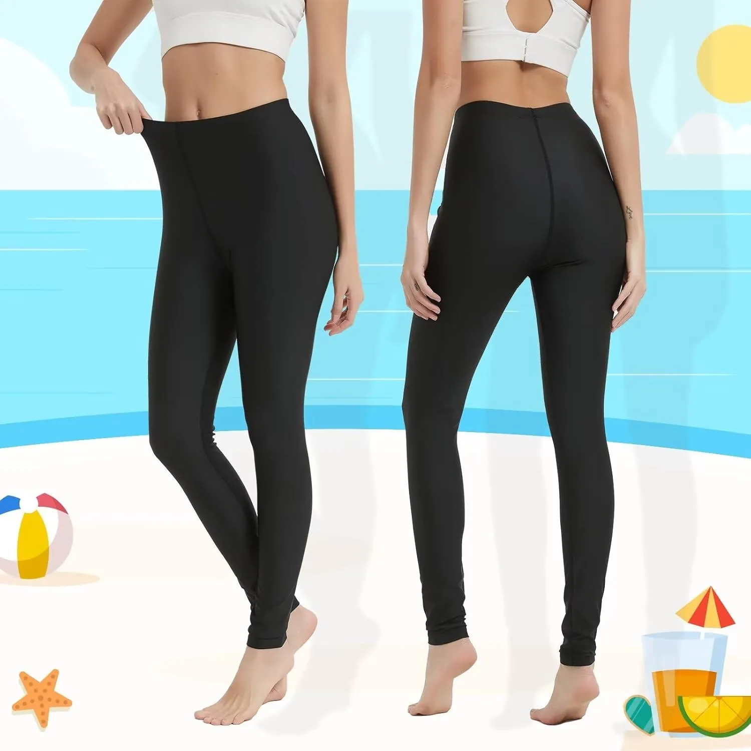 Womens Swim Pants Long Surf Water Swimming Leggings Sun Protection UV Leggings Rash Guard Swim Tights Fast Dry