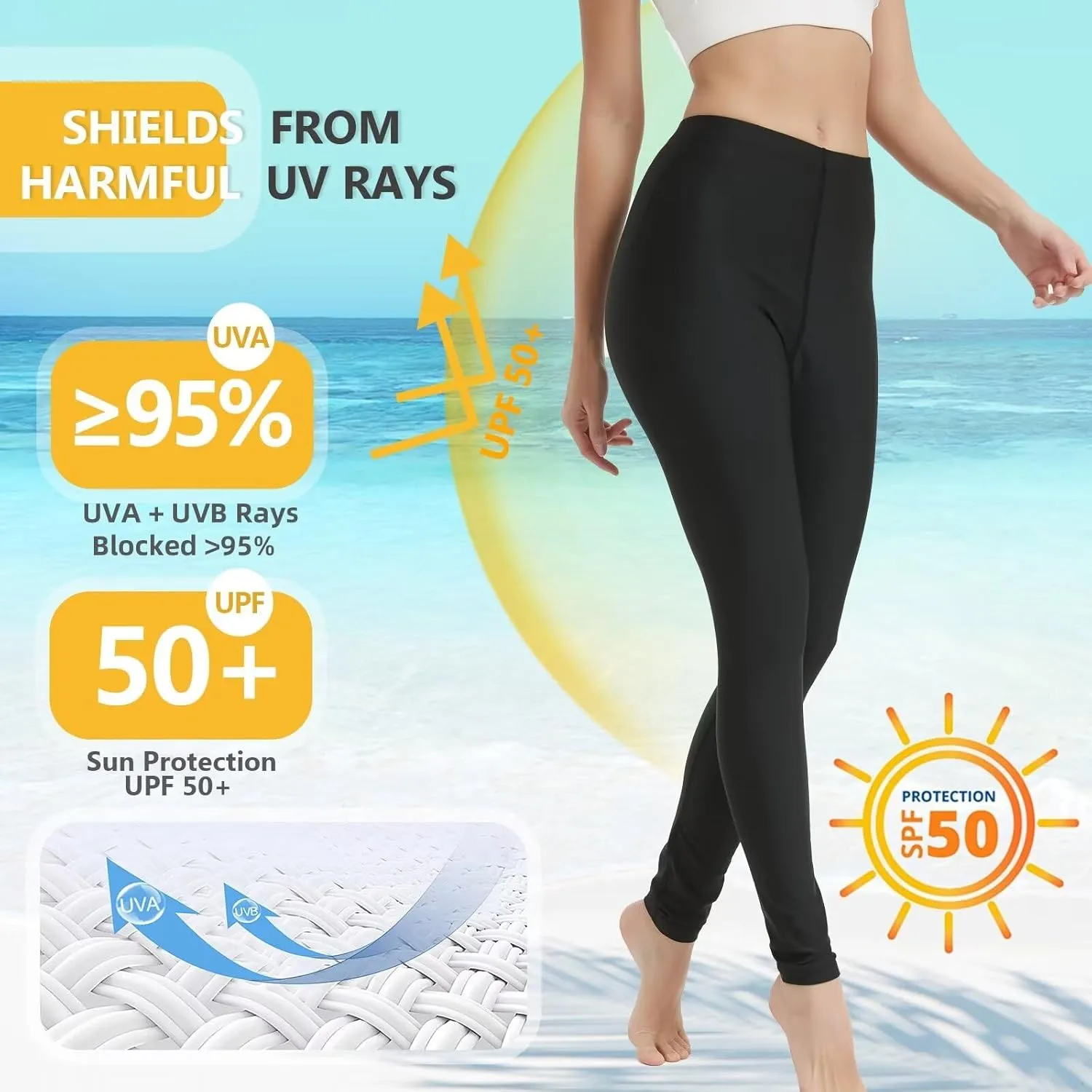 Womens Swim Pants Long Surf Water Swimming Leggings Sun Protection UV Leggings Rash Guard Swim Tights Fast Dry