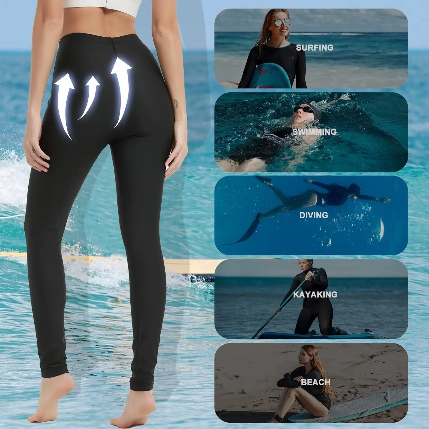 Womens Swim Pants Long Surf Water Swimming Leggings Sun Protection UV Leggings Rash Guard Swim Tights Fast Dry