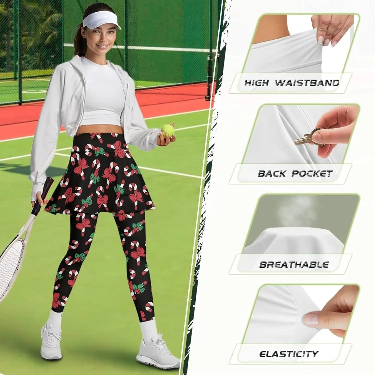 Women's Tennis Leggings with Skirts and Pockets - Soft, Comfortable Athletic Skirt with Leggings