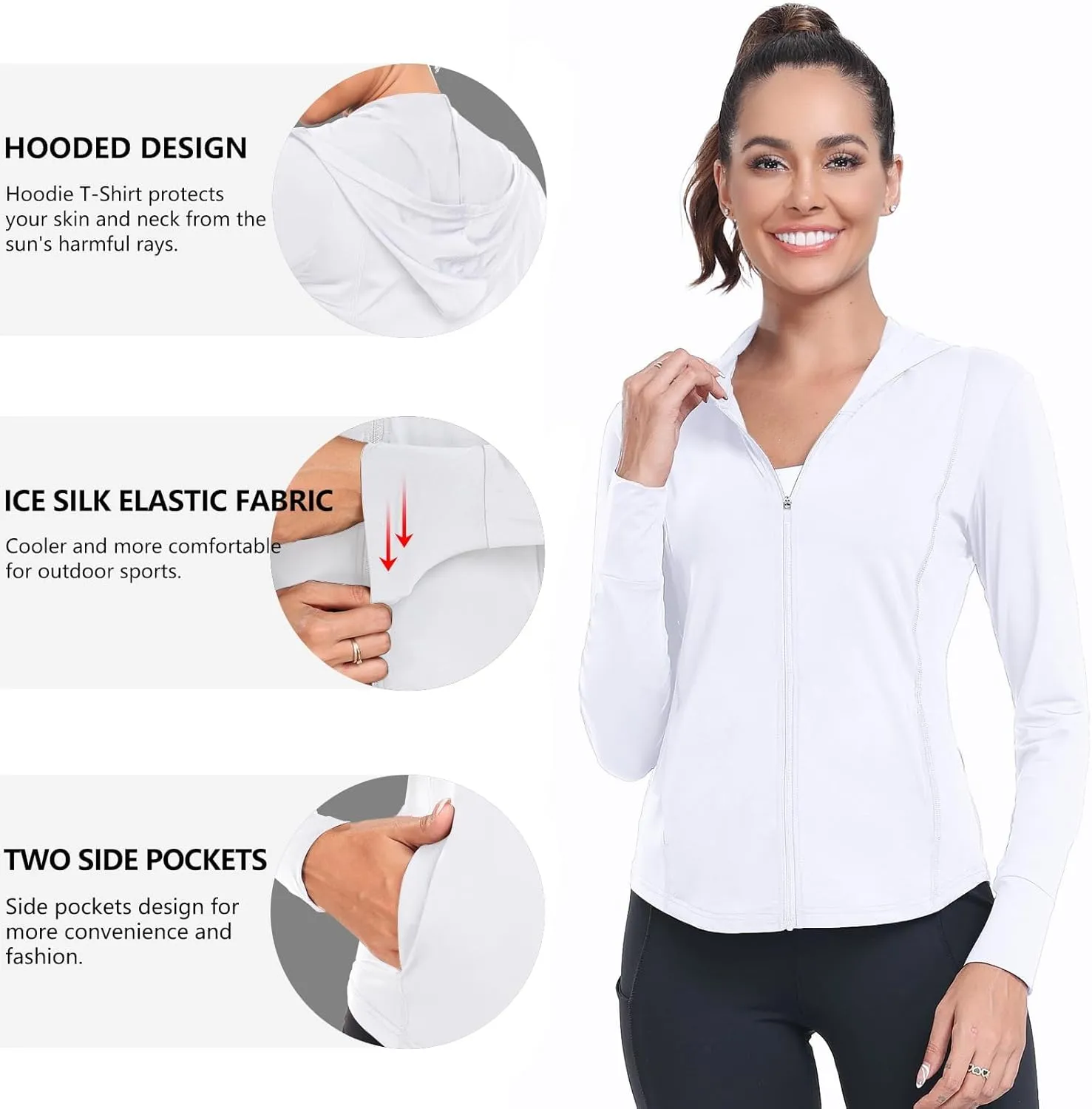 Womens UPF 50 Zip Up Hoodies Long Sleeve UV Sun Protection Shirts Lightweight Quick Dry Jackets Hiking Running Tops