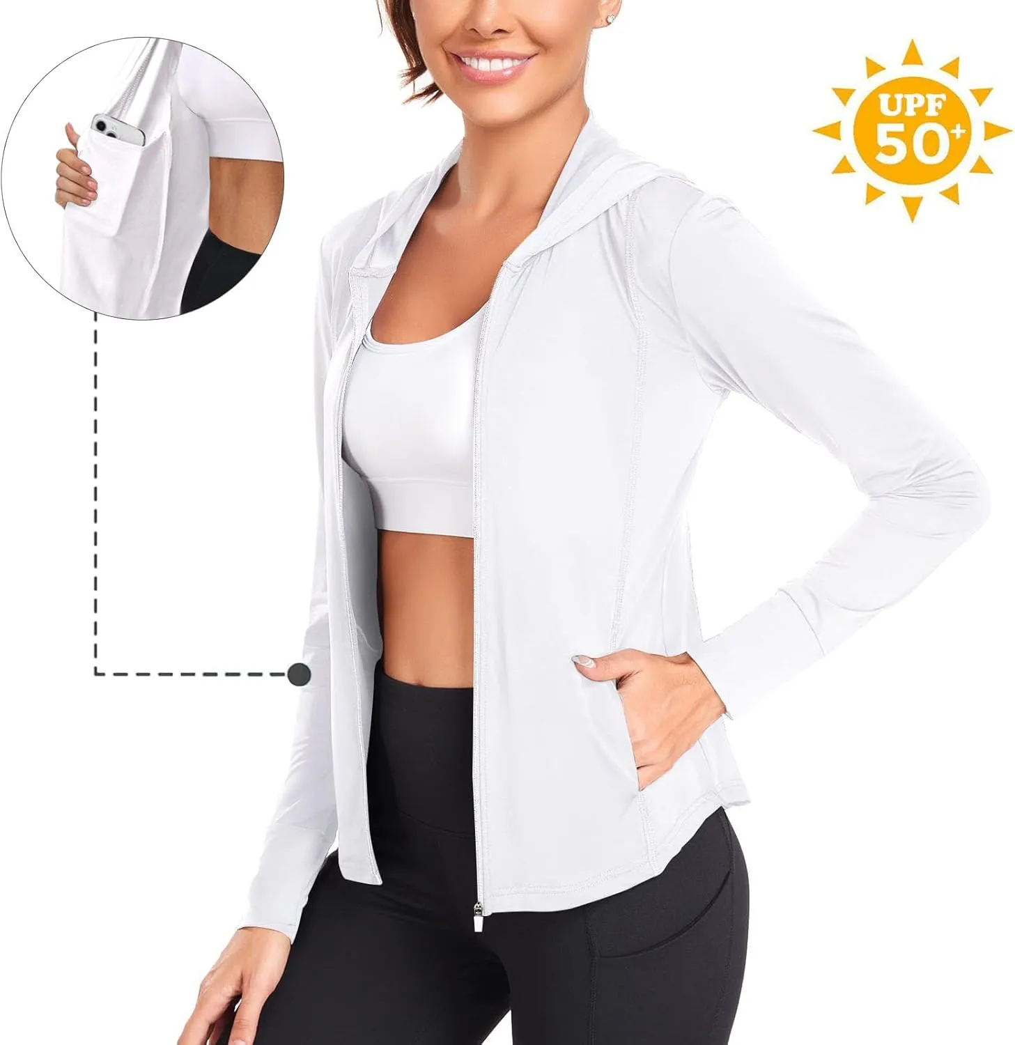 Womens UPF 50 Zip Up Hoodies Long Sleeve UV Sun Protection Shirts Lightweight Quick Dry Jackets Hiking Running Tops