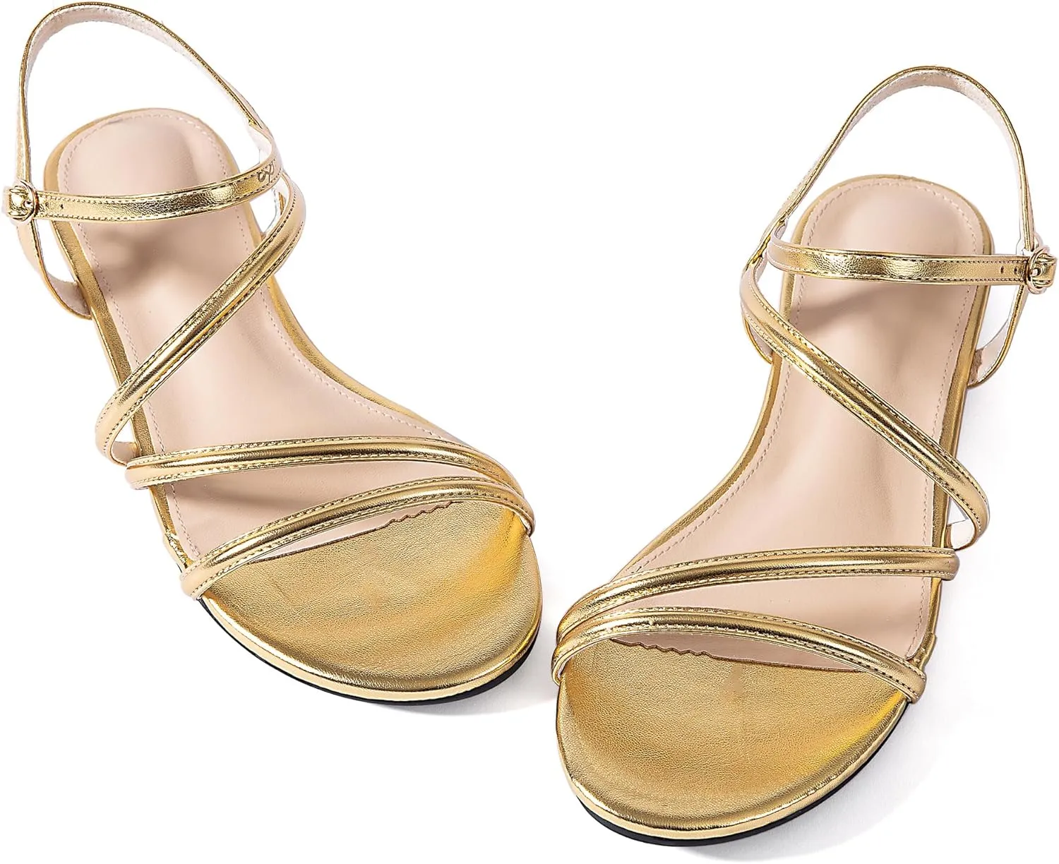 YANWENFANG Women Strappy Flat Sandals, Leather Dressy Summer Slides