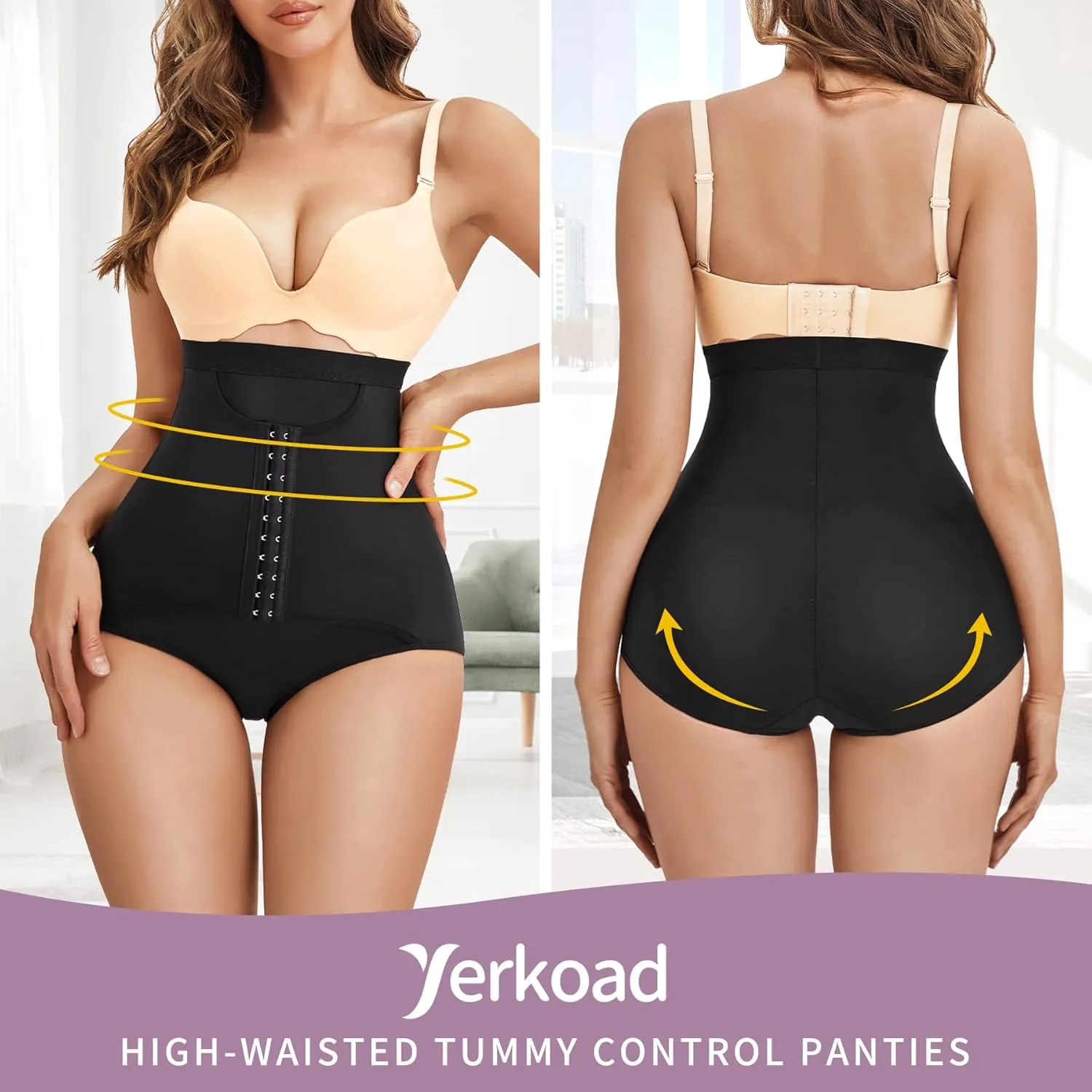 YERKOAD Womens Butt Lifter Panties Tummy Control Waist Trainer High Waist Stomach Body Shaper Girdle Slimming Underwear