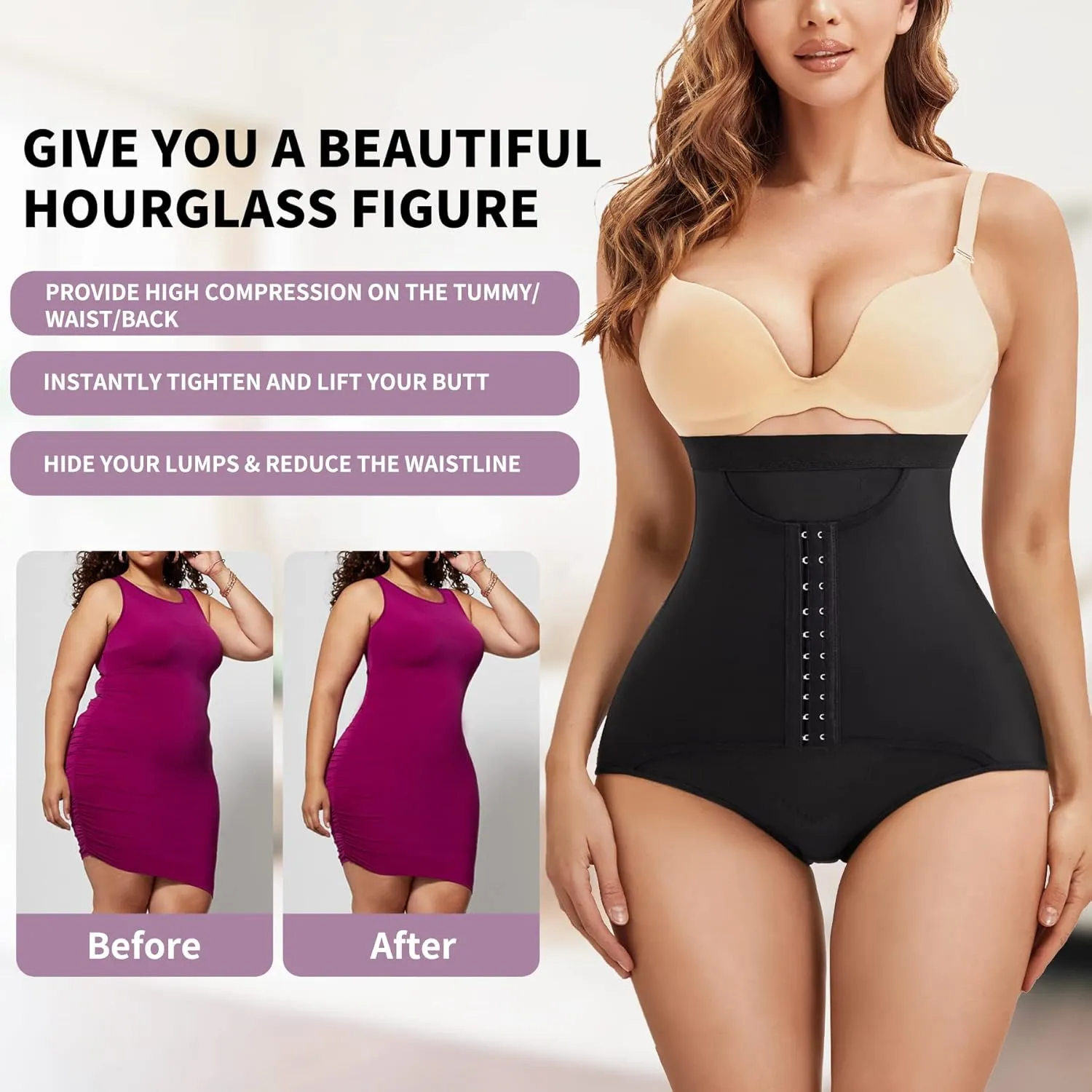 YERKOAD Womens Butt Lifter Panties Tummy Control Waist Trainer High Waist Stomach Body Shaper Girdle Slimming Underwear
