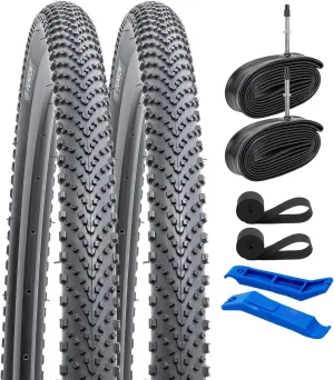 YUNSCM 700C Lightweight Bike Tires 700x38C (ETRTO 40-622) and 700C Bike Tubes - 60TPI Nylon, Puncture-Resistant, Compatible with Gravel Bike Tires 700x36C/37C/38C/39C/40C- 2 PCS (Y-586)