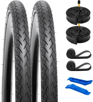 YUNSCM 700C Lightweight Bike Tires 700x40C (ETRTO 42-622) and 700C Bike Tubes - 60TPI Nylon, Puncture-Resistant, Reflective Wall Compatible with Bike Tires 700x38C/39C/40C/41C/42C- 2 PCS (Y-579)