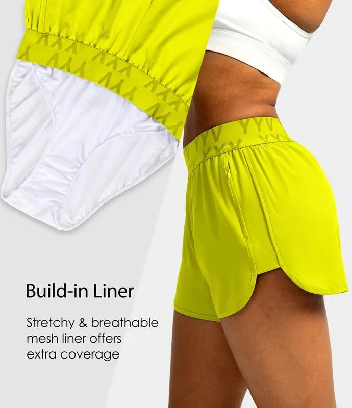 YYV Women's Running Shorts with Zipper Pockets Quick-Dry Elastic Waist Band Athletic Gym Shorts for Women with Liner