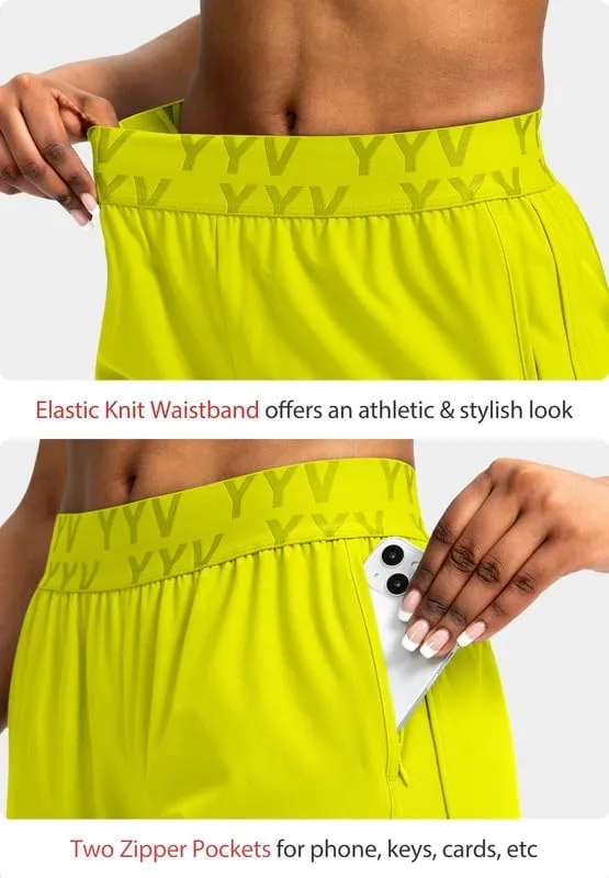 YYV Women's Running Shorts with Zipper Pockets Quick-Dry Elastic Waist Band Athletic Gym Shorts for Women with Liner