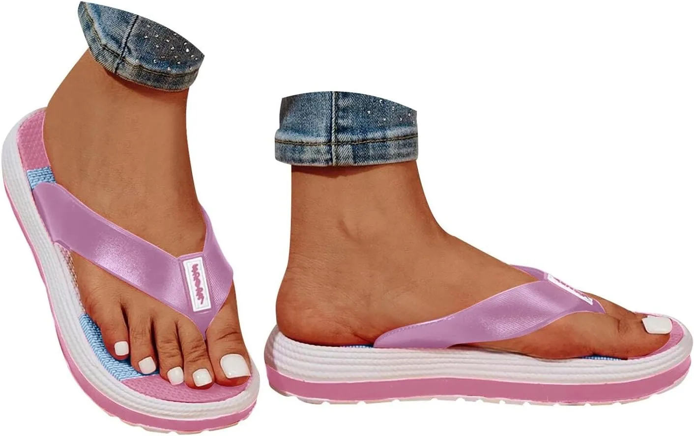 ZSpzx Summer Comfortable Flat Women's Sandals Platform Flip Flops For Women Cushioned Footbed Thong Soft Foam Insole Comfort Arch Support Casual Slides Non Slip Shoes for Yoga Indoor Outdoor