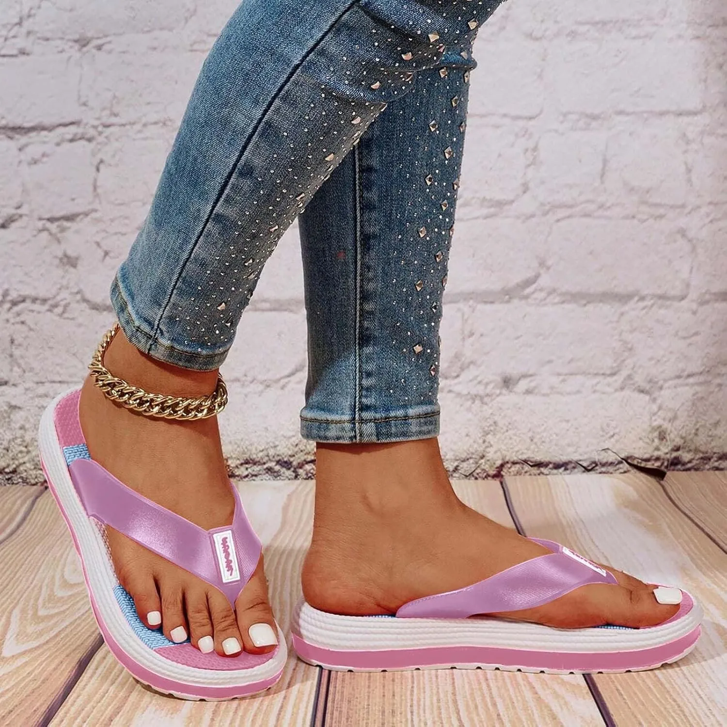 ZSpzx Summer Comfortable Flat Women's Sandals Platform Flip Flops For Women Cushioned Footbed Thong Soft Foam Insole Comfort Arch Support Casual Slides Non Slip Shoes for Yoga Indoor Outdoor
